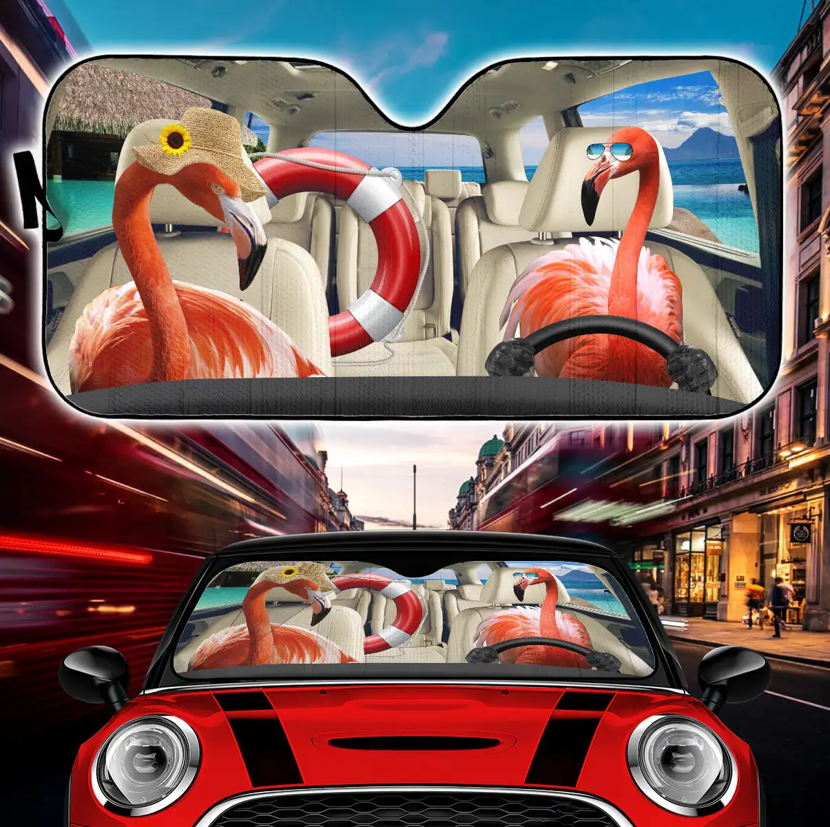 

Funny Flamingo Couple Car Auto Sunshades