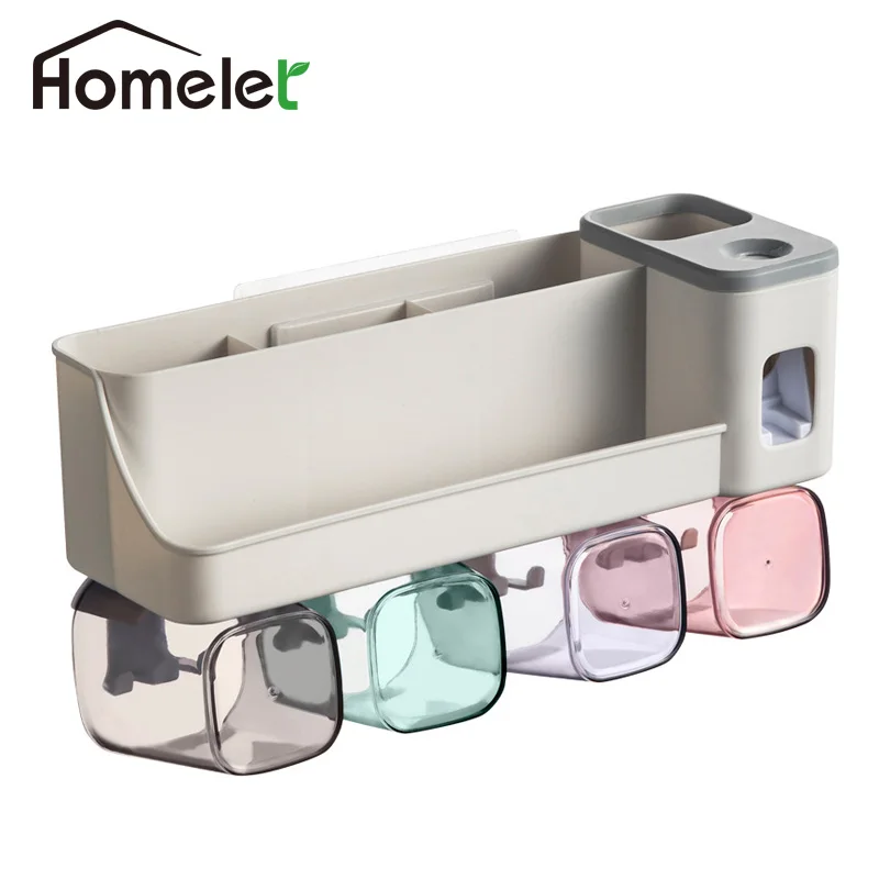 

Toothbrush Holder Stand Toothpaste Dispenser Press Bath Accessories Wall Mounted Toothbrush Holder For Washroom Bathroom