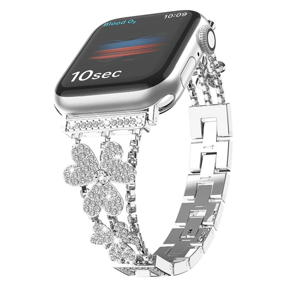

41mm 45mm Metal Bracelet for Apple Watch Band Series 7 6 SE 5 4 40mm 44mm Bling Stainless Steel Strap for iWatch 3 2 1 38mm 42mm