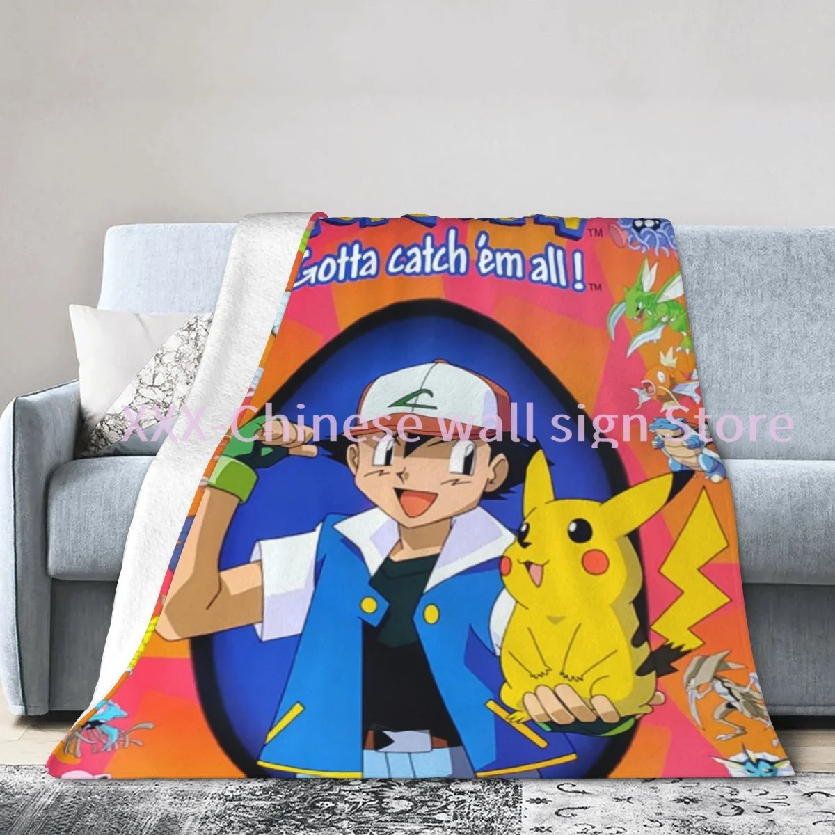 

anime 5D-Printed Blanket Pokemon Bikachu Flannel Blanket Bed Throw Soft Cartoon Printed Bedspread Bedspread Sofa Gift 1