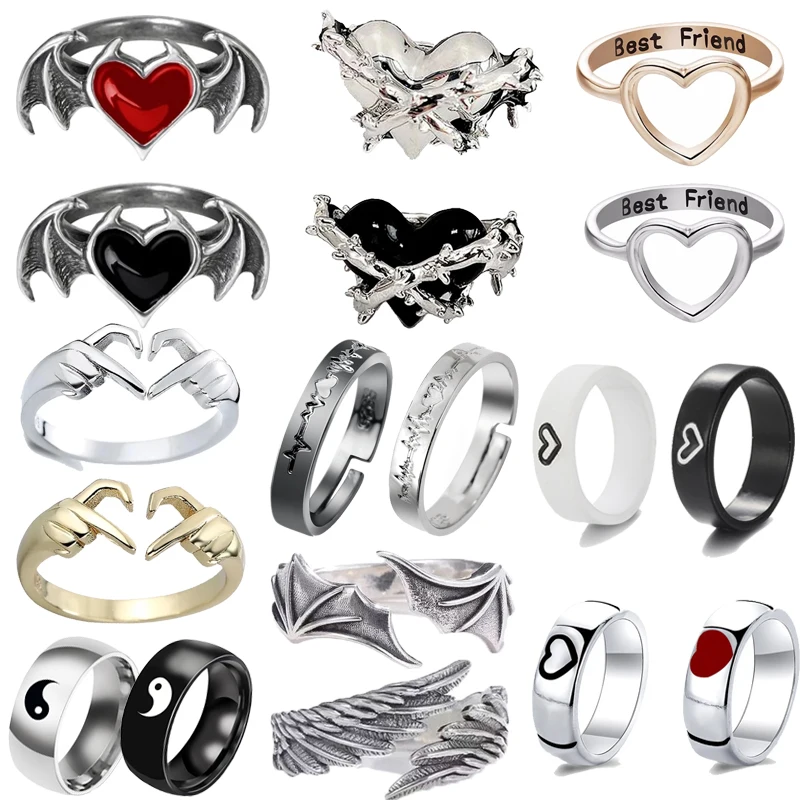 2Pcs Creative Heart Matching Couple Rings Set Forever Endless Love Wedding Ring for Women Men Charm Valentine's Day Jewelry Gift