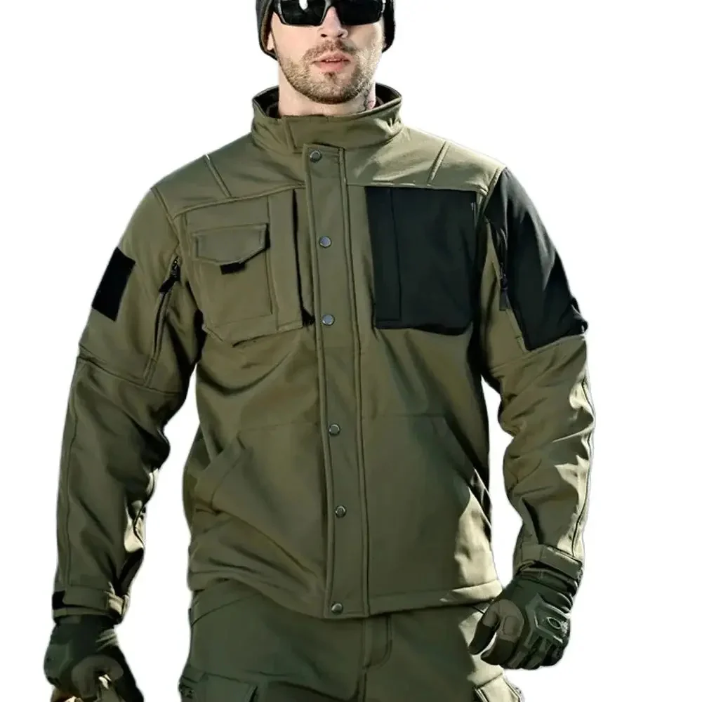 Куртка мужская тактическая из мягкой кожи акулы военная водонепроницаемая