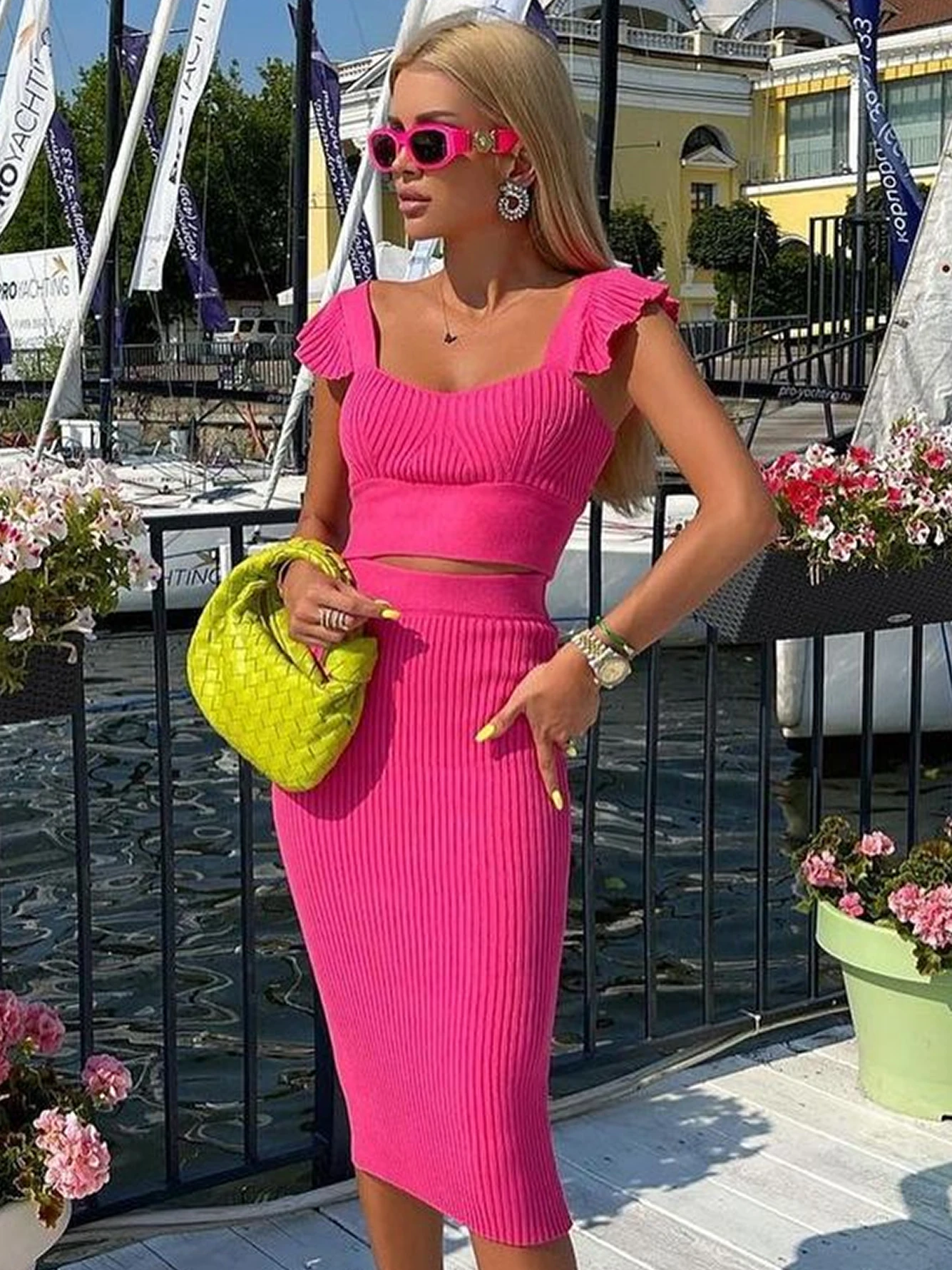 Женский бандажный комплект Adyce черный топ без рукавов с оборками и юбки вечерние