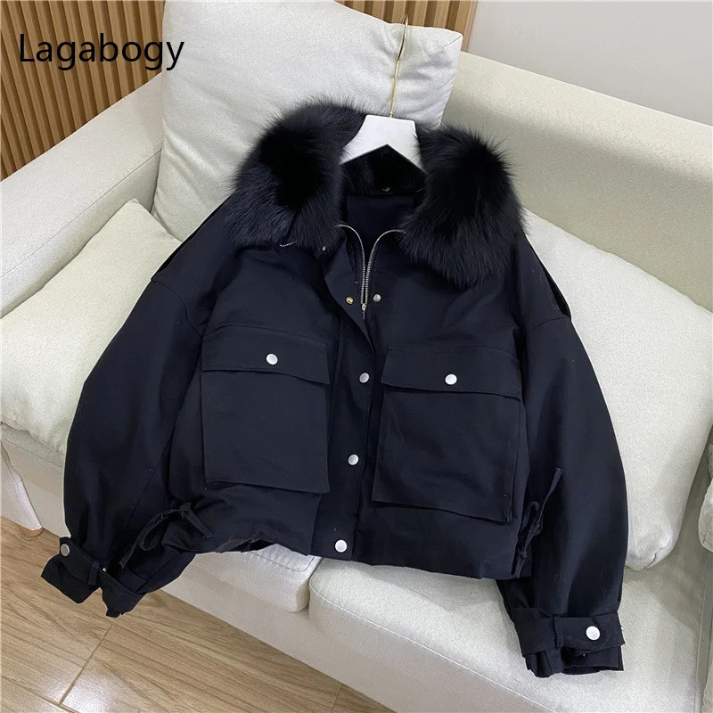 New Winter 90% Down Coat Women 2023 Vintage Puffer Jacket Real Natural Fox Fur Collar Female Thick Warm Loose Parkas