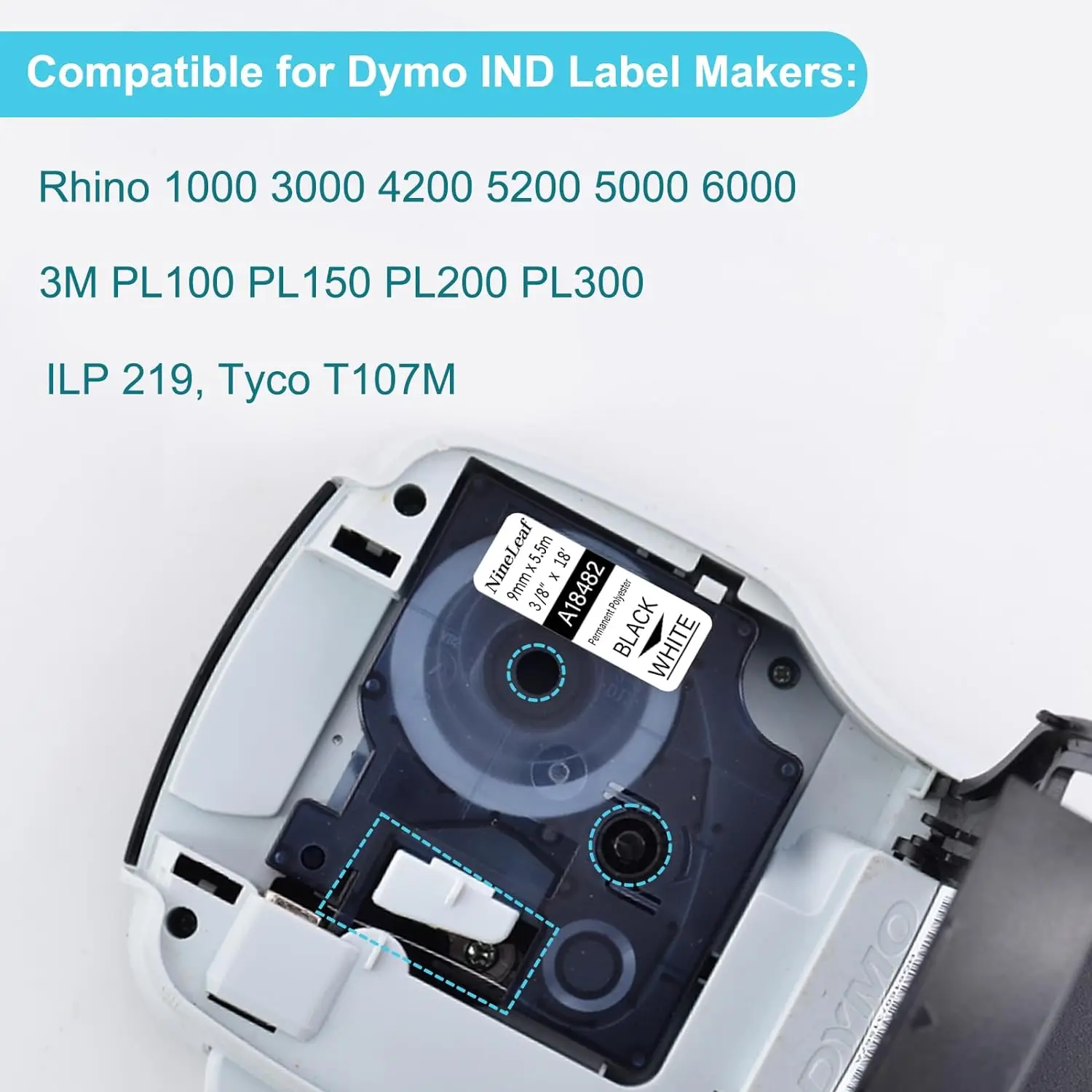 Фото 10PK совместимая с Dymo 18482 18483 18484 IND лента Полиэфирная этикетка лента 9/12/19 мм Промышленная лента для Dymo Rhino 1000 4200 №5