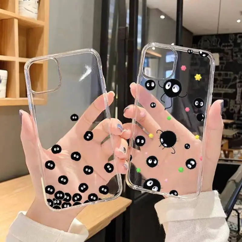 

Spirited Away Soot Totoro Phone Case For iPhone 11 12 Mini 13 14 Pro XS Max X 8 7 6s Plus SE XR Transparent Shell