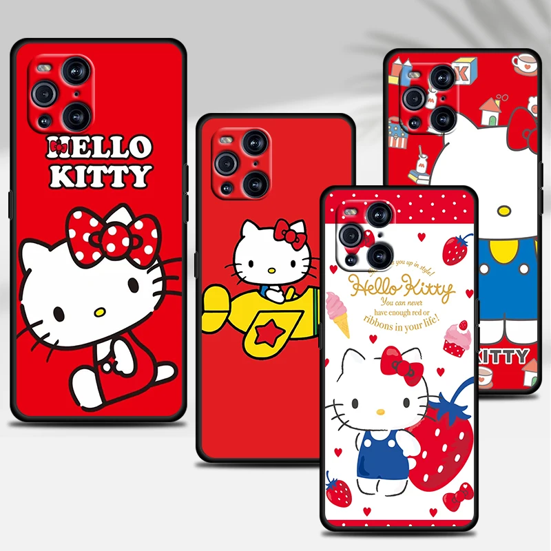 

Cartoon Girl Hello Kitty Black Phone Case For OPPO GT Master Find X5 X3 Realme 9 8 6 C3 C21Y Pro Lite A53S A5 A9 2020 Cover