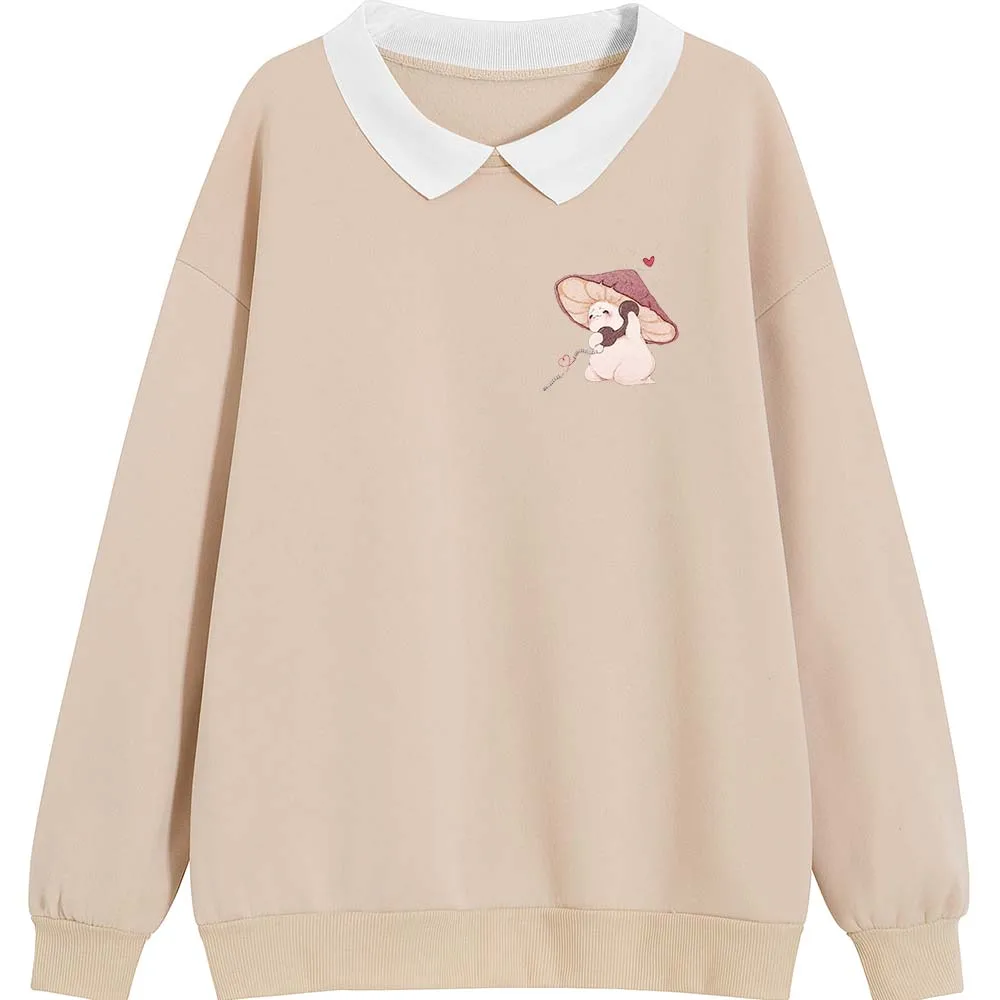 

Mushroom Frog Hoodie Cute Dog Kawaii Sweatshirts Apricot Lapel Tops Polyester Turn-down Collar Sweatshirt Hoodies For Teen Girls