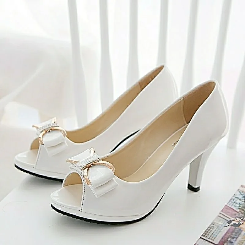 

2021 Female Stiletto High Heel Shoes Woman Pumps Sexy Open Toe Fish Mouth Shoes Woman Bowknot Party Sandals Ladies Summer Shoes