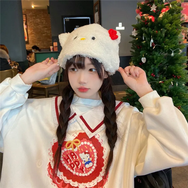 Женская плюшевая Шапка-бини зимняя модная с милым мультяшным рисунком теплая