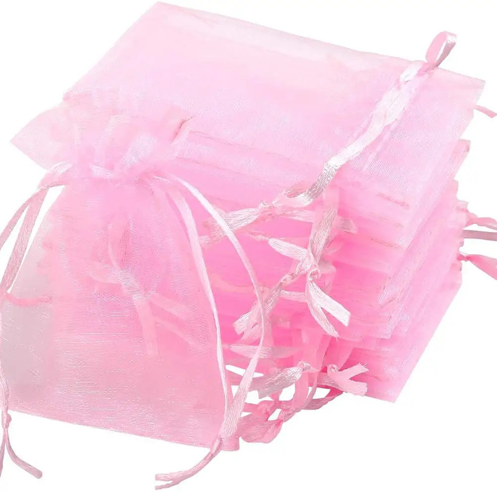 

100pcs/set Organza Jewelry Gift Packaging Bag Delicate Drawstring Pouch Reusable Bag for Wedding Birthday Baptism Decoration