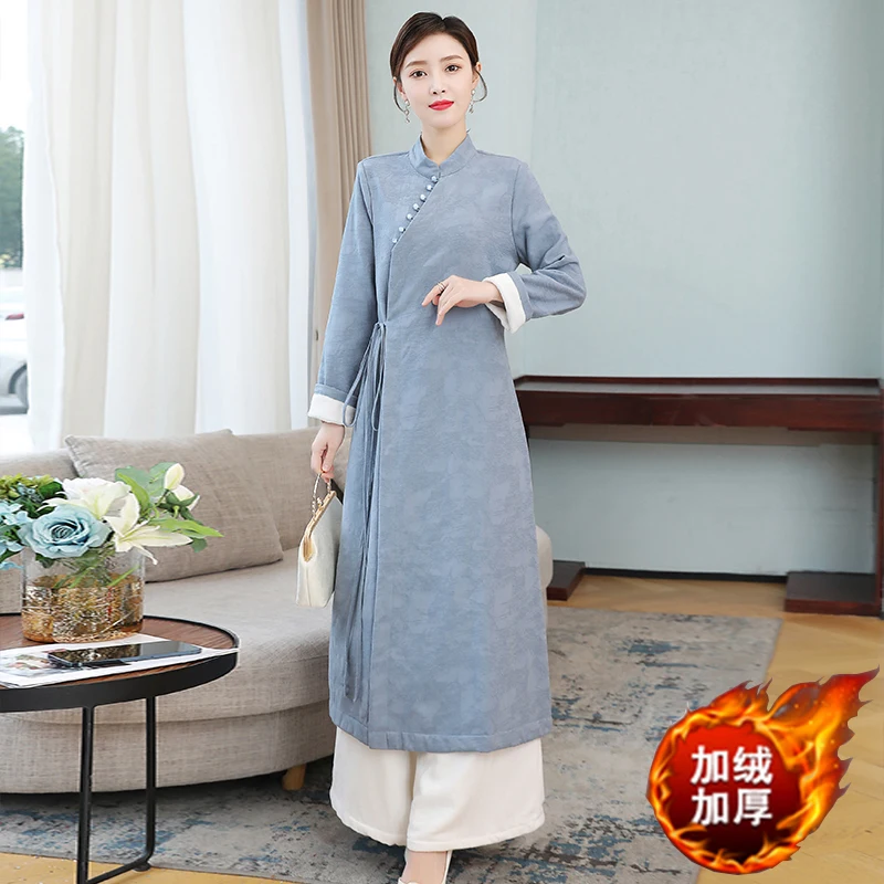 

Осенне-зимнее улучшенное хлопковое, льняное и бархатное платье-Ципао в китайском стиле ретро китайская женская одежда LTY9012099079