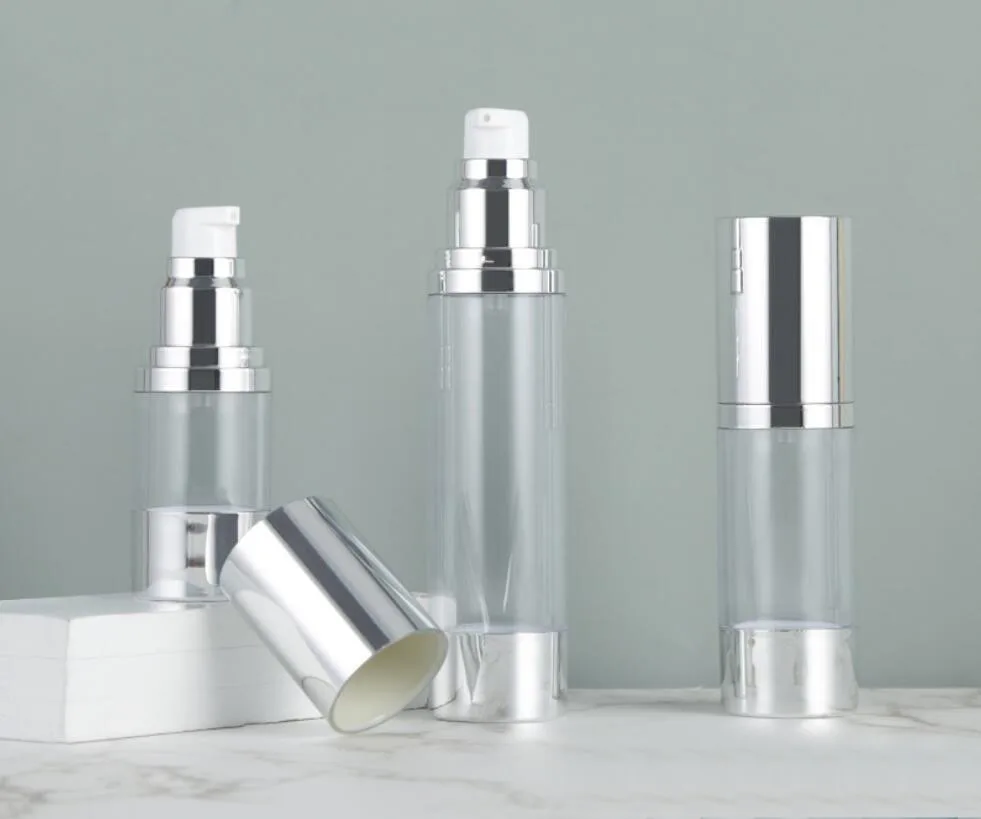 Многоразовые серебристые флаконы для косметики 30 мл