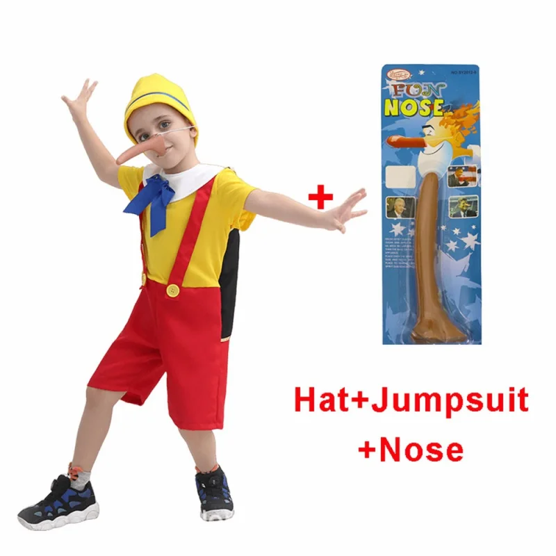 Boys Girls Halloween Funny Pinocchio Cosplay Costume Birthday Party Clothes Kids Cartoon Character Rolecosplay Costume With Nose