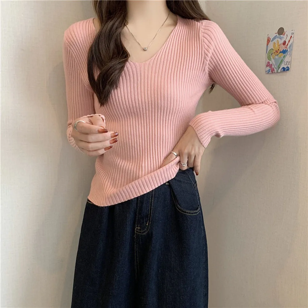 2022 базовый однотонный осенне-зимний пуловер с круглым вырезом Женский вязаный