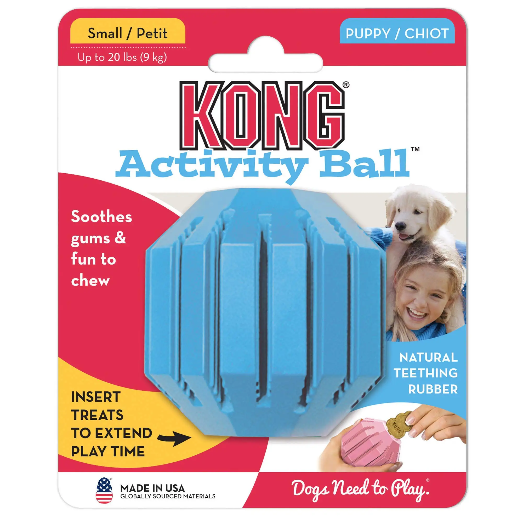 

KONG - Puppy Activity Ball - Soft Rubber, Treat Dispensing Dog Toy for Teething Pups (Assorted Colors)