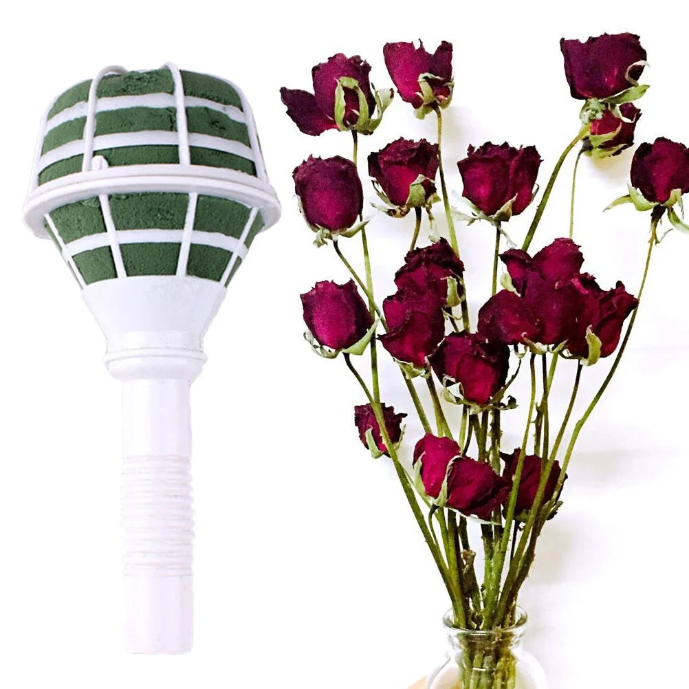 

8pcs Wedding Bridal Floral Handle Bouquet Holding Base Floral Accessory Wedding Supplies (Green Mud, White Cover)