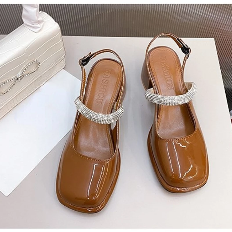 

Сандалии женские на толстом каблуке, классические туфли Мэри Джейн, квадратный носок, элегантные туфли с закрытым носком, 2023