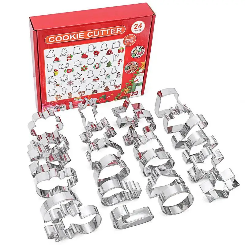 

Christmas Shapes Cookie Cutters 24pcs Stainless Steel Christmas Shapes Cookie Cutters Durable Non-Stick Holiday Cookie Cutters