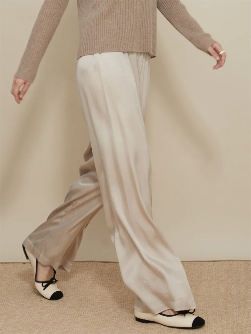 Women Solid Color High Waist Satin Long Pants 2023 Summer New Ladies Casual Loose Simple Female Straight Suit Trousers