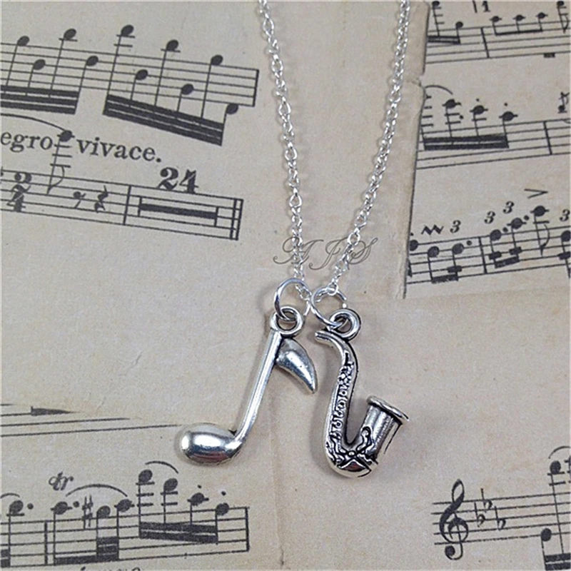 Saxophone Jewelry, Silver Plated Saxophone Necklace, Sax Jewelry, Musician Gift, Band Student Gift, Music Note Necklace