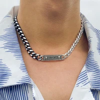 fashion personality design black and white mixed cuban thick chain stitching card necklace hip hop mens metal necklace jewelry