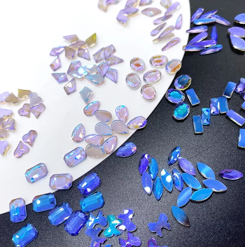 

NEW Transparent Purple Nail Shaped Drill Rhinestones Parts Crystal Drop Rhombus Arrow Flatback Stones 3D Gems Nails Art Decora