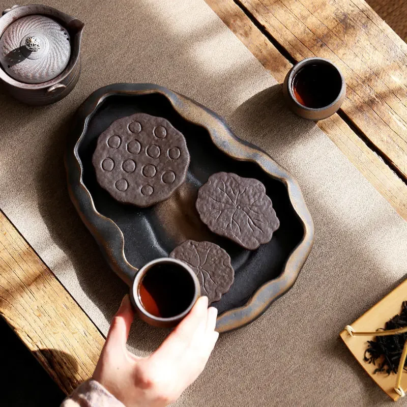 Ретро чайный поднос для украшения грубые керамические подносы керамический пруд