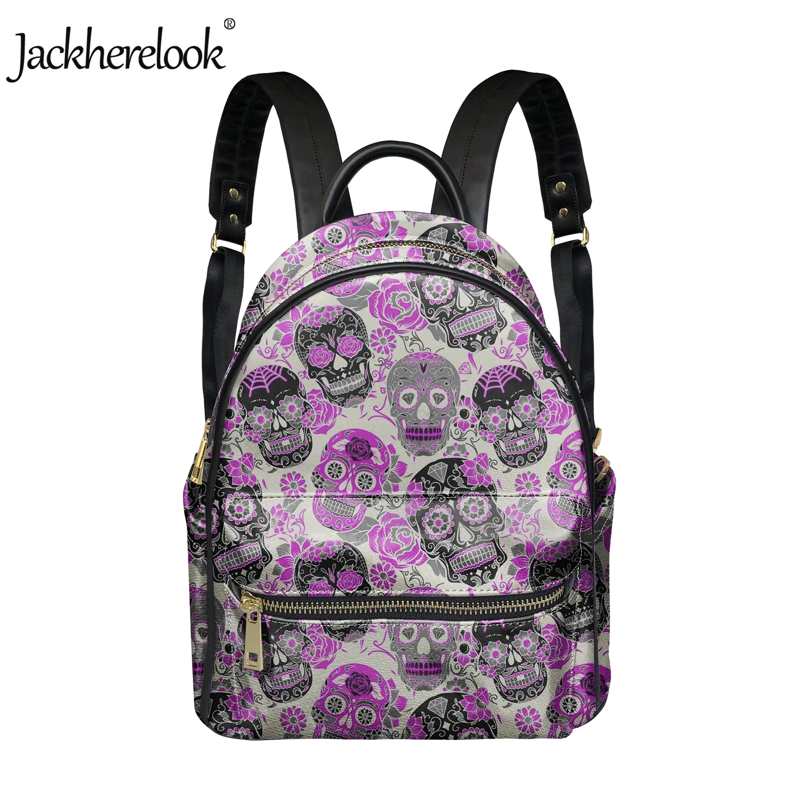 

Модные рюкзаки Jackherelook с изображением сахарного черепа для женщин, роскошные Школьные Сумки из искусственной кожи для девочек, ранец, женска...