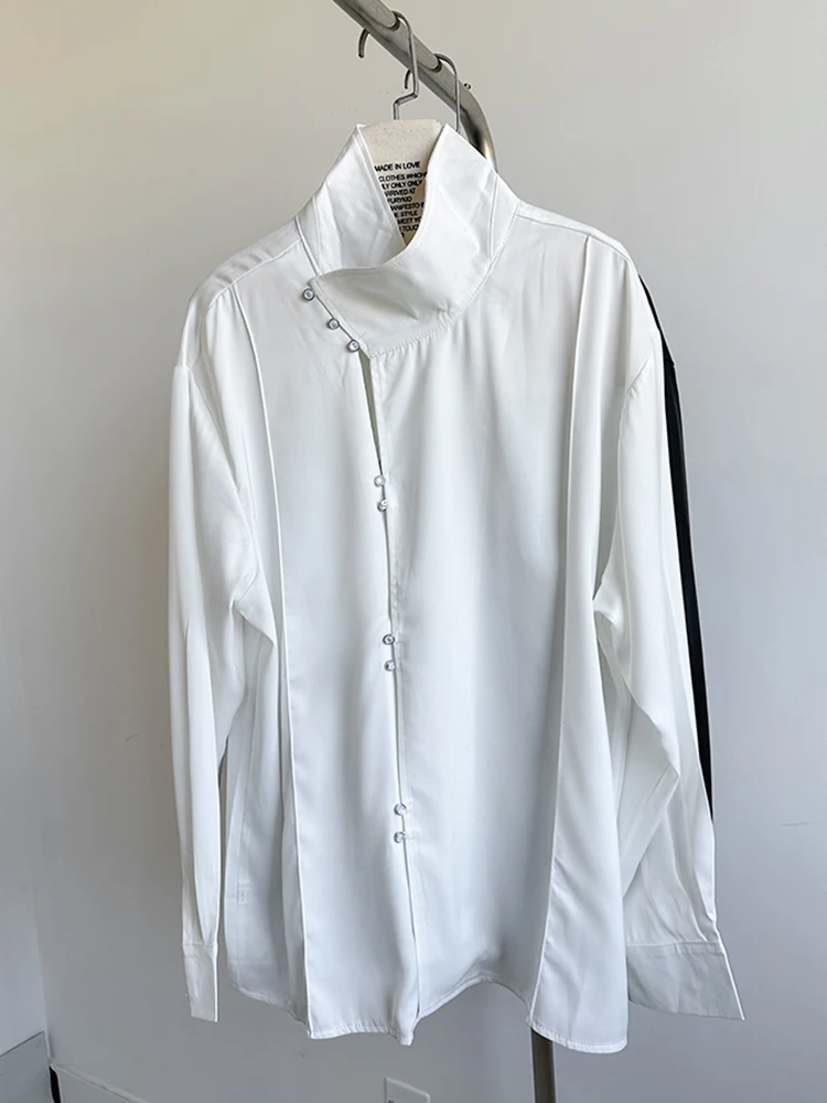 Женская винтажная блузка [EAM] белая/черная большого размера с длинными рукавами и