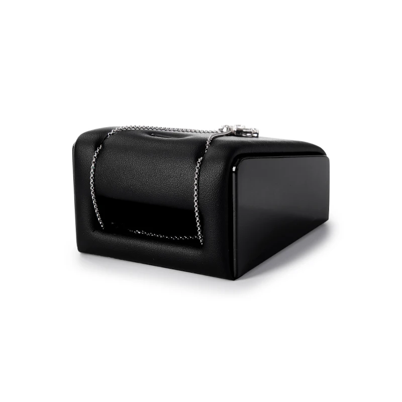 Oirlv Wooden Jewelry Rack Wooden Black PU Leather Jewelry Display Stand For Ring Stud Earring Holder Black Jewelry Display Rack