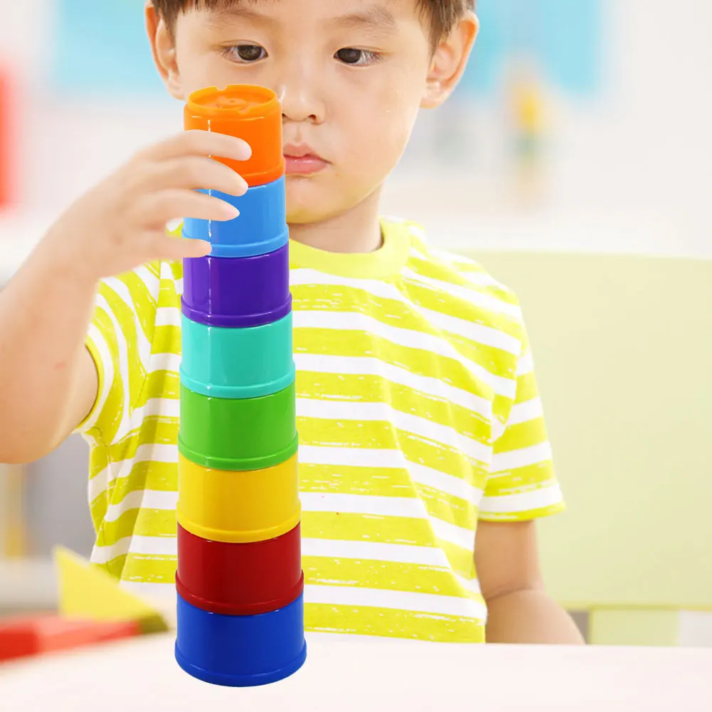 

8pcs Stack Cups Toy Intelligence Stacking Ring Tower Development Early Educational Toy for Toddlers Kids Christmas Birthday Gift