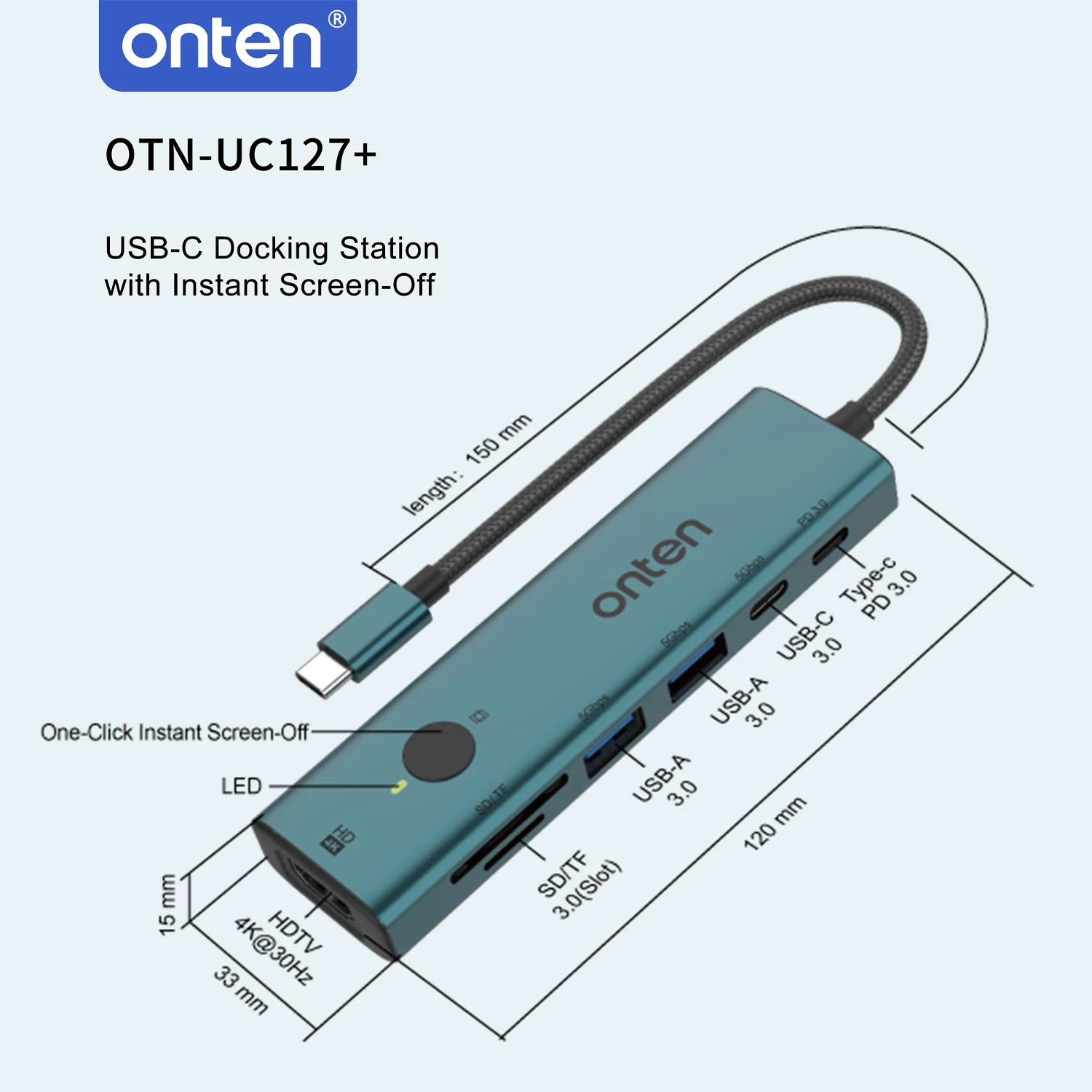 Фото Оригинальный 7 в 1 USB-C HDTV-концентратор Экран включения/выключения 5 Гбит/с USB-A/C Быстрая скорость синхронизации данных PD 100 Вт SD/TF 3.0 Устройство чтения карт памяти для Macbook №5
