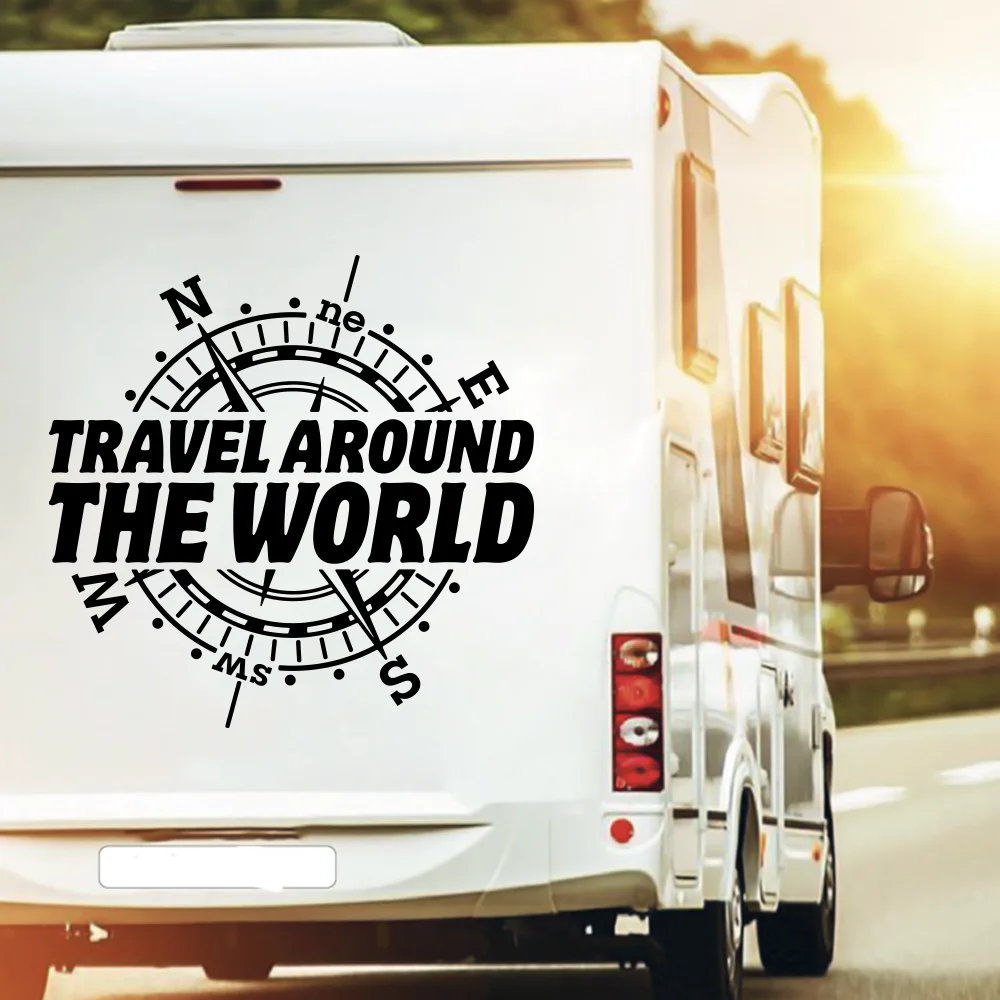 

Travel Around The World Compass Car Truck Sticker Decal Adventure Explore Caravan Camper Rv Jeep Auto Vehicle Vinyl Decor