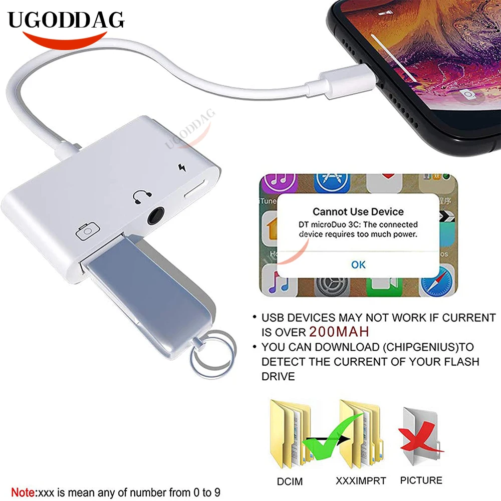 

Адаптер Lightning/OTG USB 3 для чтения камеры с разъемом для наушников 3,5 мм комплекты для синхронизации данных для iPhone X/XR/XS/11/8/7/iPad