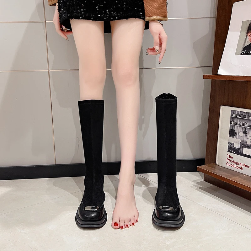AJGS осенне-зимние женские сапоги выше колена 2023 эластичные вязаные длинные на