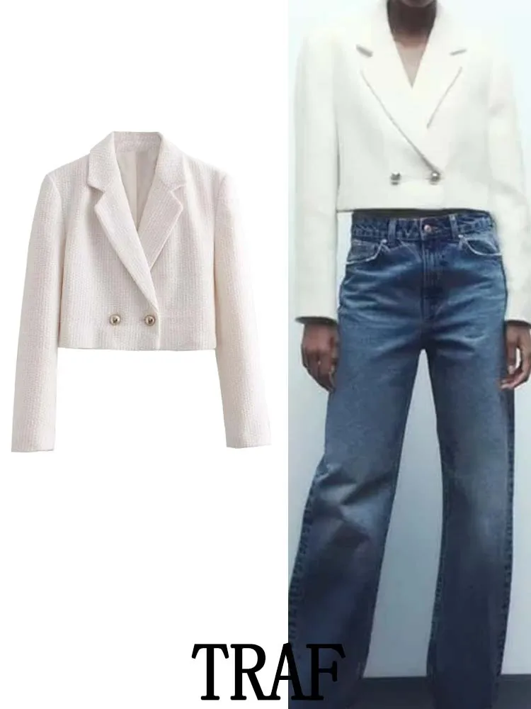 

Женский короткий Блейзер с длинным рукавом, с двойным рядом пуговиц