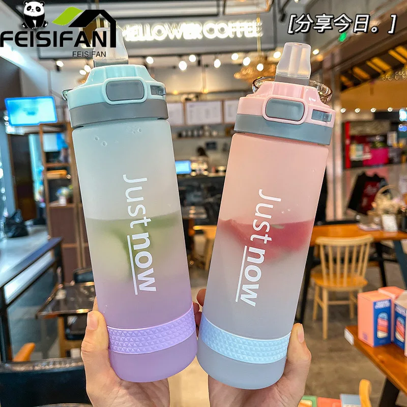 

New Fashion Cute Portable Water Bottle With Straw 500/600ml Outdoor Sport travel Drinking Plastic Bottles Eco-Friendly BPA Free