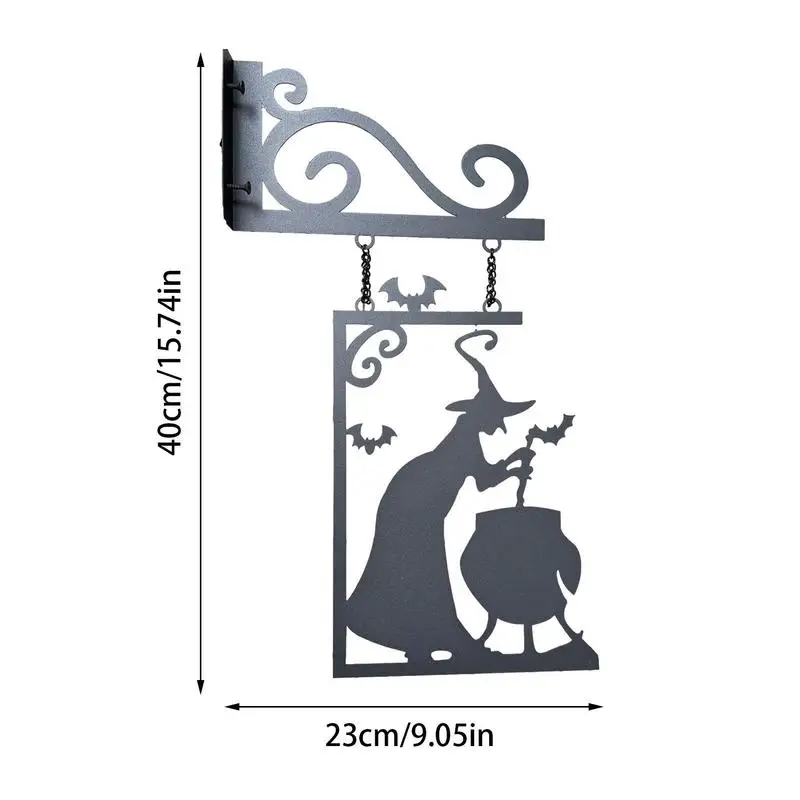 Металлический силуэт ведьмы на Хэллоуин металлический винтажный летучая мышь