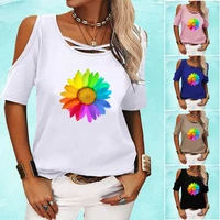 women casual short sleeve top summer fashion off shoulder t shirt round neck top floral printed tee shirt ladies loose t shirt