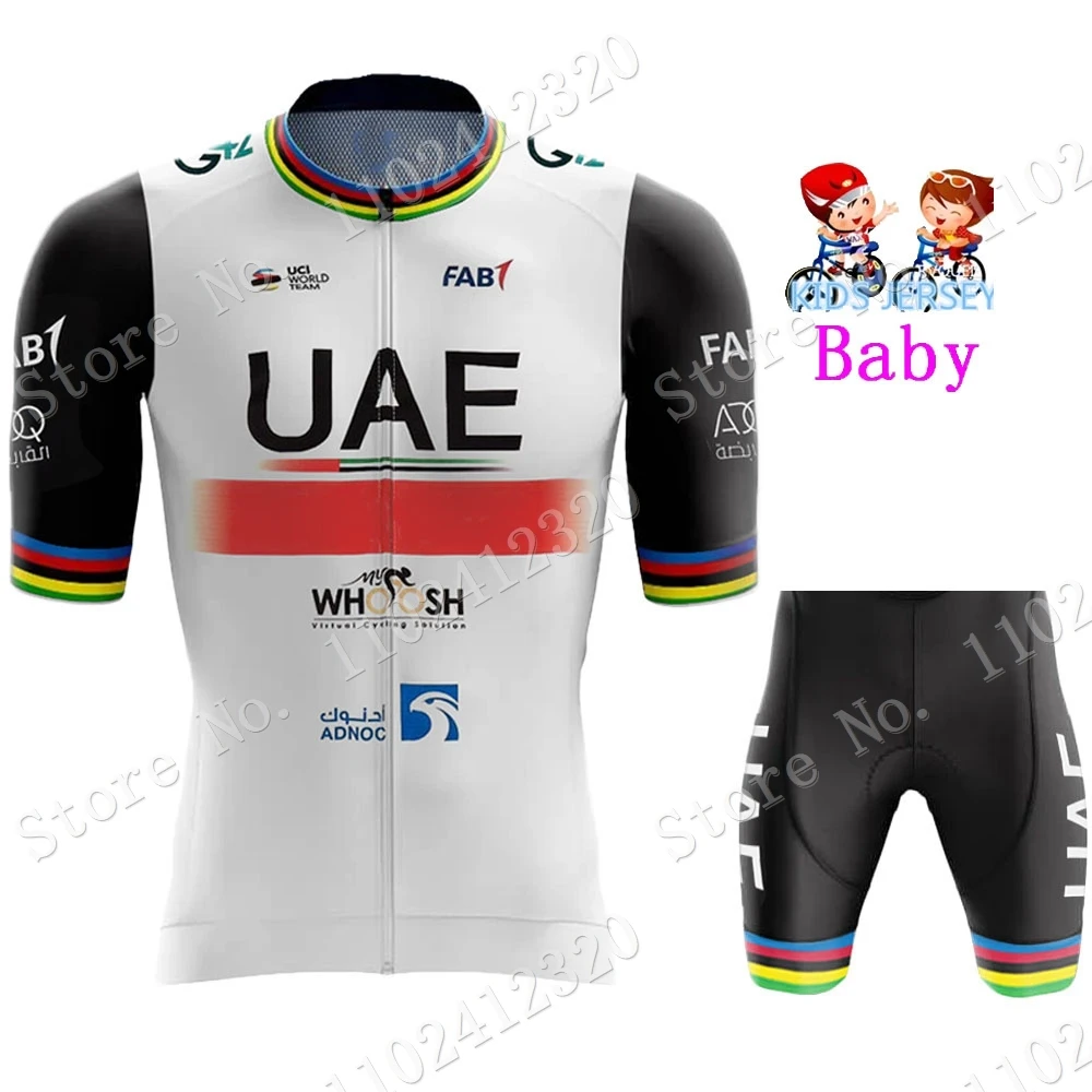 UAE Team kids Cycling Jersey 2023 Set Boys Girls Black Cycling Clothing Children Bike Yellow Suit MTB Ropa Maillot images - 6