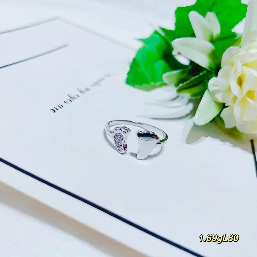 

Sterling S925 Silver Rings for Women Fashion Kpop Style Closed End Star Flower and Footprint Shape Fine Jewelry Perfect for Gift