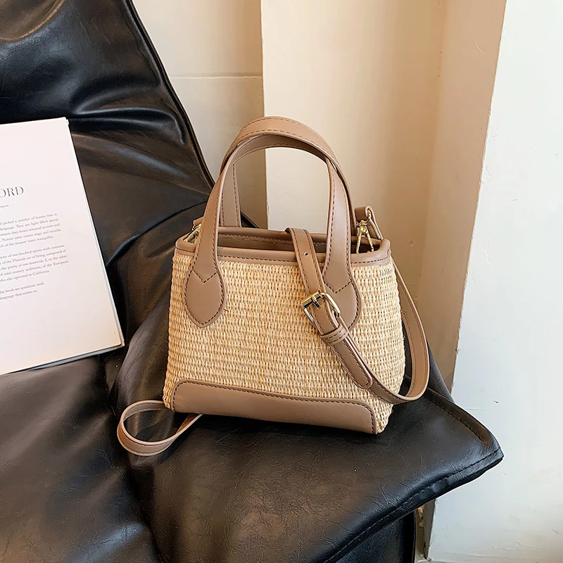 

Woven Women's Bag Fashion Handbag Square Shoulder Bag Messenger Bag Brand Designer Satchel Versatile Straw Woven Bags for Women