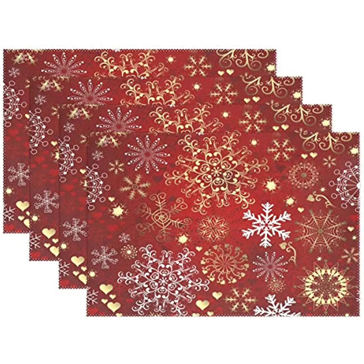 

Christmas Holiday Red Gold Snowflake Placemats for Dining Table Heat Resistant Kitchen Table Decor Washable Table Mats Set of 4