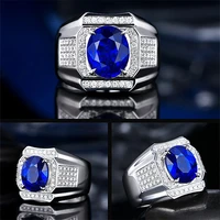 luxury men rings jewelry with sapphire zircon gemstone open finger ring for male wedding engagement party ornaments