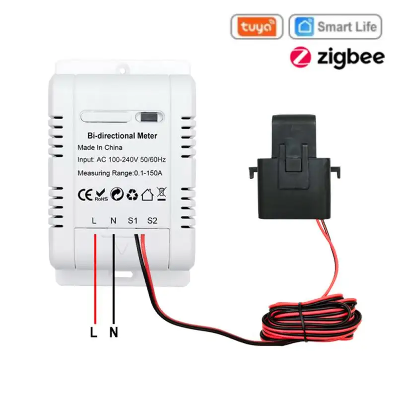 

Tuya Smart Bi Directional WiFi Zigbee Energy Meter 150A Clamp Current Sensor Transformer Solar PV Two Way Power Monitor