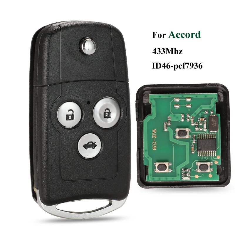 

Jingyuqin 2 кнопочный раскладной дистанционный брелок 433 МГц с чипом ID46 PCF7936 для Honda CR-V Jazz HON66 Uncut Blade