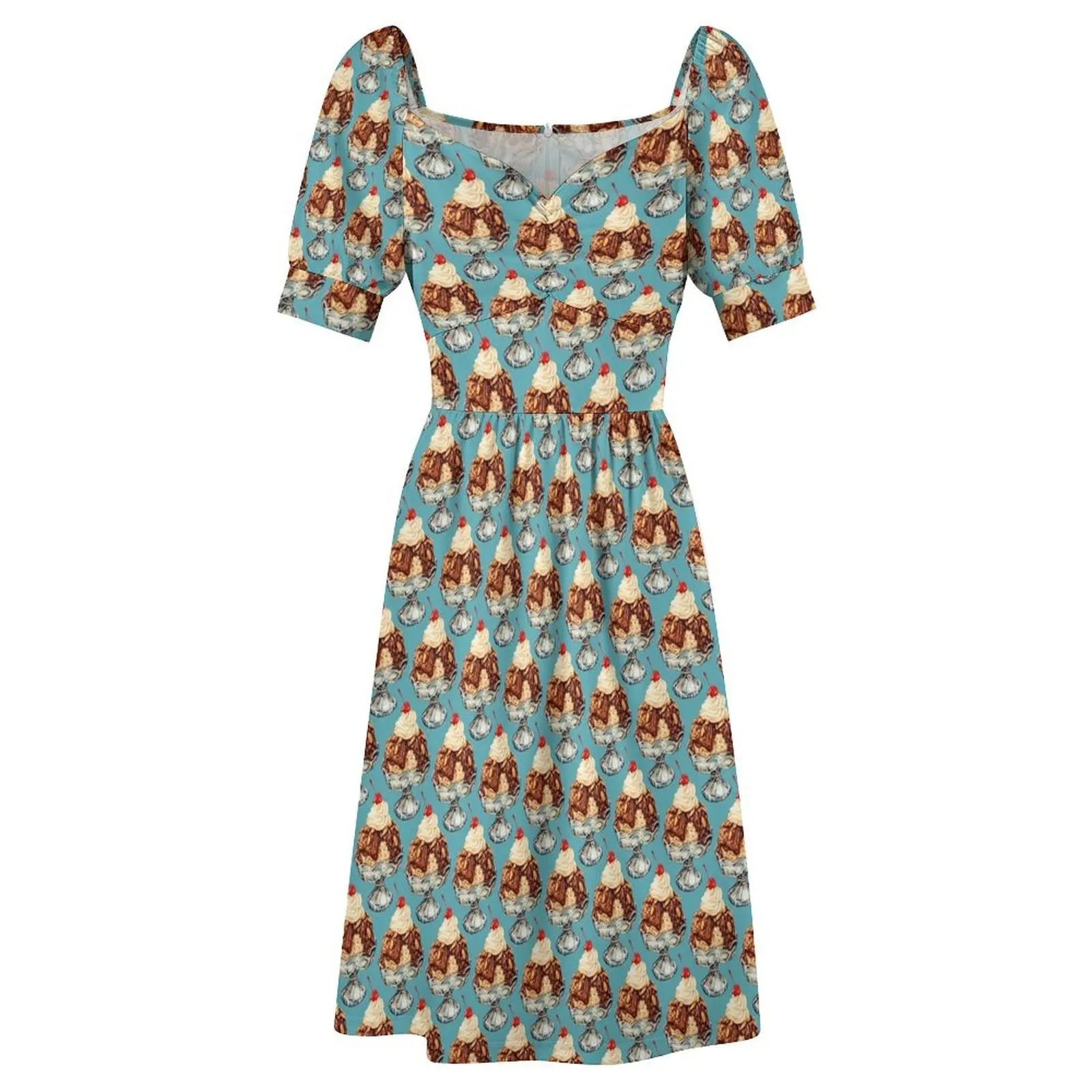 Платье с короткими рукавами и рисунком мороженого женская одежда новинки лета 2024