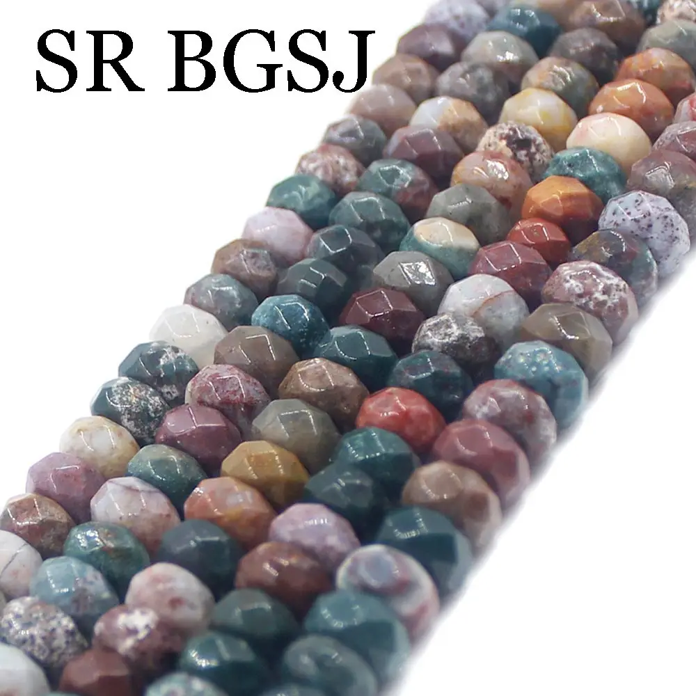 

BGSJ 5x8mm Diy Faceted Rondelle Shape Natural Stone Genuine Ocean Jasper Beads Strand 15"