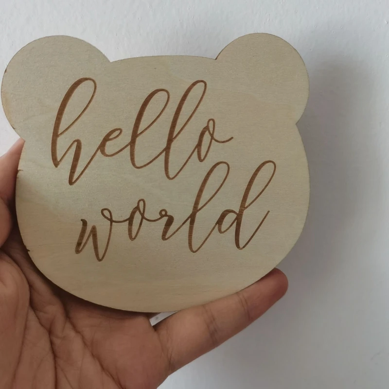 

20pcs Engraved Keepsakes Bear shape milestone card hello world wood baby disc